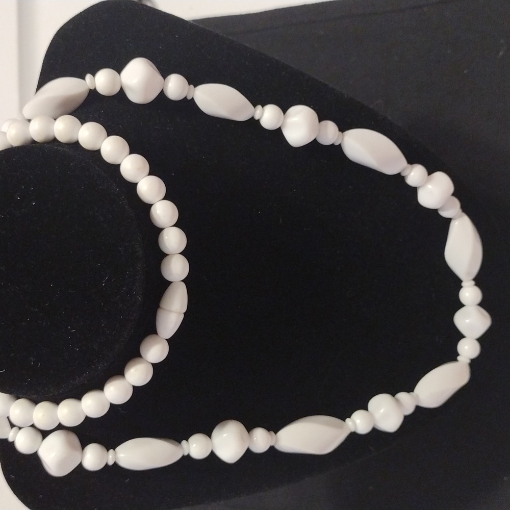 Vintage White Plastic Bead Necklace